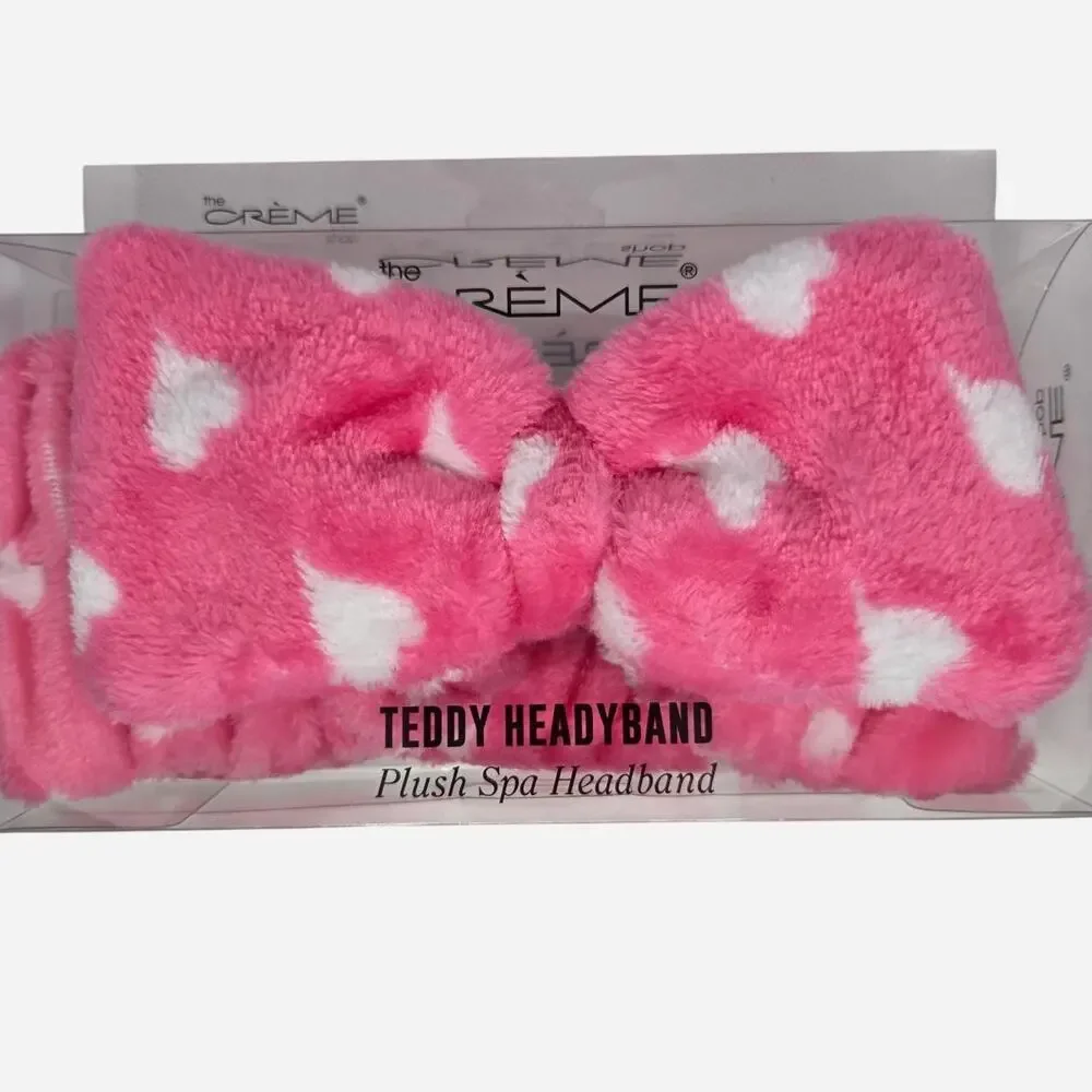 Pink with white hearts plush 3D Teddy Headband